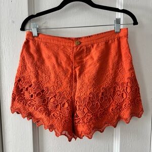 Free People Fp One Aimee Shorts Crochet Embroidered Button S Papaya